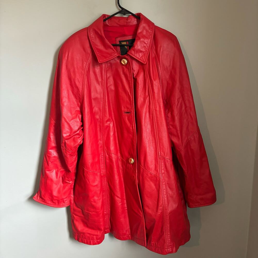 Komitor Vintage Red Leather Button Down Collard Jacket